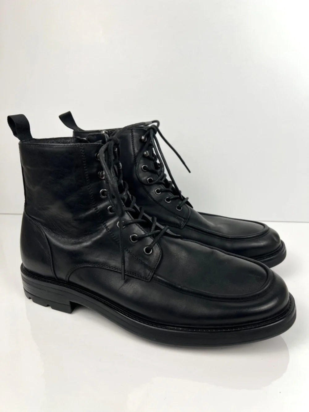 Steve Madden Leather Laughton Combat Boots Men’s sz 12 Black Utility Military